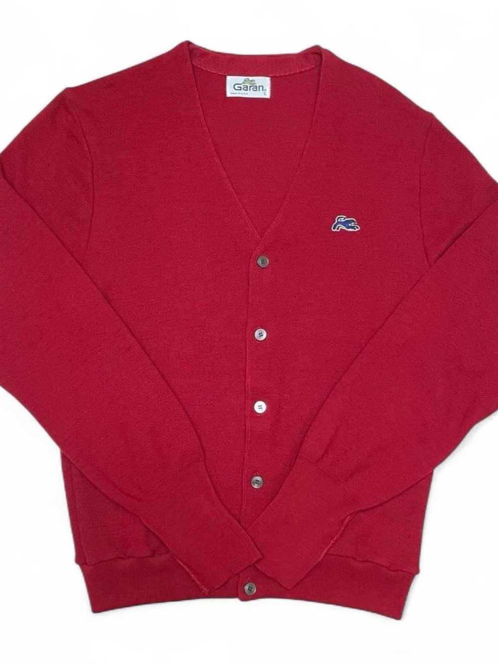 Vintage 70s-80s Garan Men’s Red Retro Knit Izod Lacoste Cardigan USA L Preppy